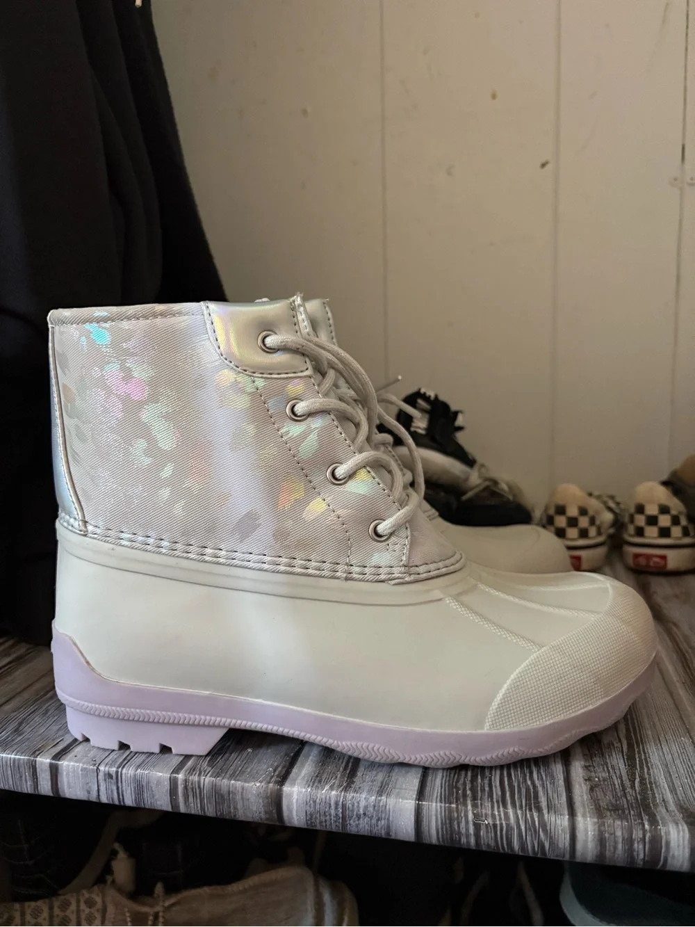 Sperry Size 4 Junior Iridescent Grey and purple Rain Duck Boots